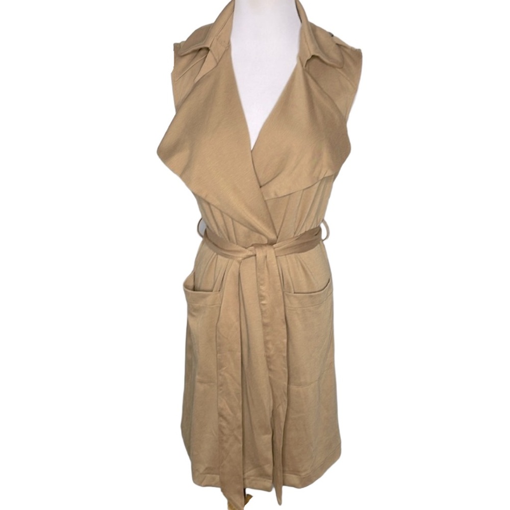 TIMING Tan Wrap Style Sleeveless Trench Coat